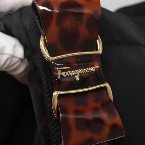 Salvatore Ferragamo Shoulder Bag Nylon Black Gold Auth 118189 - Picture 10 of 14